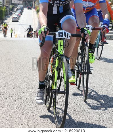 Vicenza, Italy - April 30, 2017: Cycling Race Called Gran Fondo Liotto With Cyclists On Bicycles