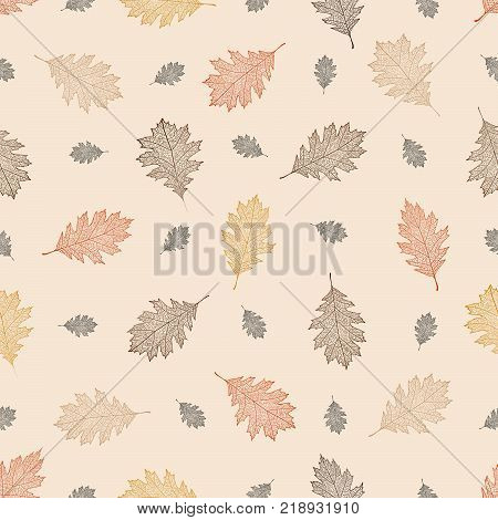 Seamless pattern of autumn leaves of northern red oak (Quercus rubra)