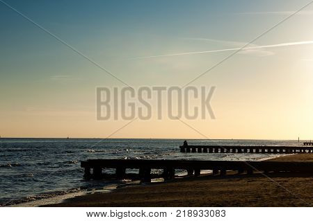 Beach At Dawn, Piers Perspective View