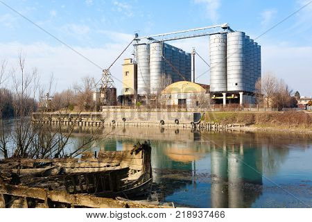 Industrial archeology along Sile river. Old abandoned factory. Italian landmark