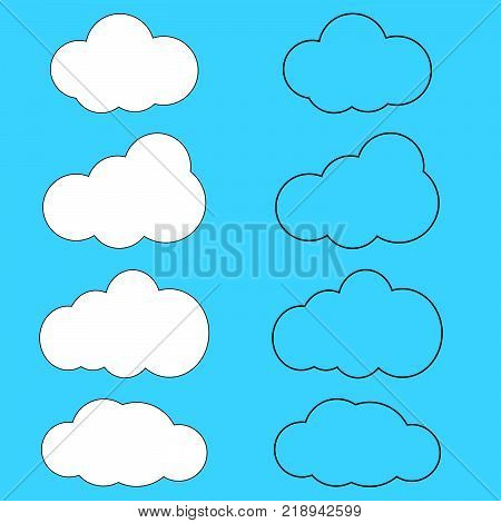 Clouds Silhouettes. Vector Set Of Clouds Shapes. Collection Of Various Forms And Contours. Design El