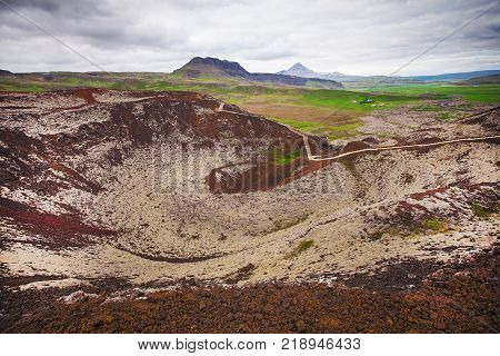 Grabrokarfell viewed from volcano Grabrok crater, Iceland