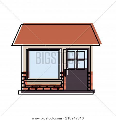 house facade of one floor in watercolor silhouette vector illustration
