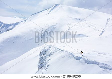 Skier Standing On Top, Snow.