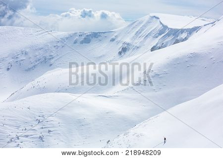 Skier Standing On Top, Snow.