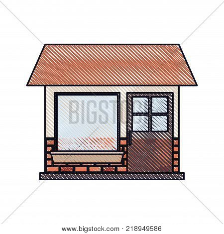 house facade of one floor in colored crayon silhouette vector illustration