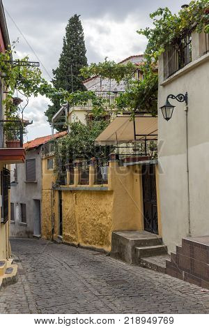 XANTHI, GREECE - SEPTEMBER 23, 2017: Street and old houses in old town of Xanthi, East Macedonia and Thrace, Greece