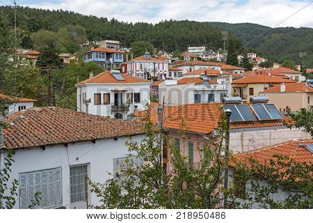 XANTHI, GREECE - SEPTEMBER 23, 2017: Street and old houses in old town of Xanthi, East Macedonia and Thrace, Greece