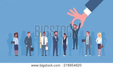 Hr Hand Pick Businessman Of Group Of Business People Candidate Recruitment Concept Flat Vector Illustration