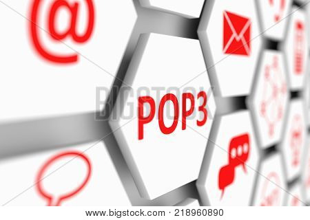 POP3 concept cell blurred background 3d illustration