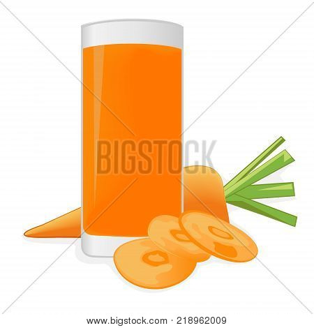 Carrot juice and a carrot on a white background