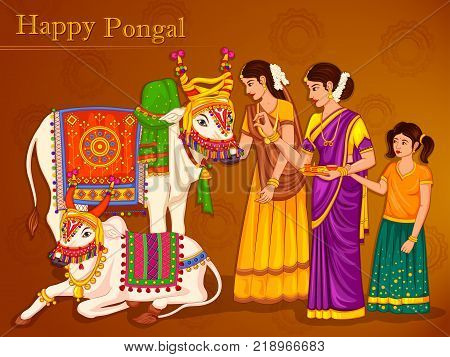Vector design of Happy Pongal religious traditional festival of Tamil Nadu India celebration background