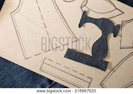 A Stencil Of A Sewing Machine Of Jeans, Drawing Clothing On Paper