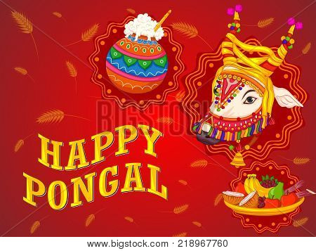 Vector design of Happy Pongal religious traditional festival of Tamil Nadu India celebration background