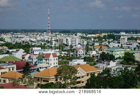Long Xuyen Vietnam - Sep 1 2017. Cityscape of Long Xuyen Vietnam. Long Xuyen is the provincial city and capital city of An Giang Province Mekong Delta Region.