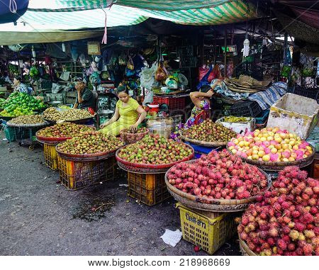 Vendors At Local Market In South Of Vietnam
