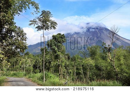 Merapi volcano landscape, Java, Indonesia. View of Merapi volcano