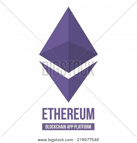 Sign, symbol, icon of ethereum cryptocurrency isolated on white background.