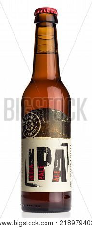 GRONINGEN, NETHERLANDS - DECEMBER 17, 2017: Bottle of Maisels IPA beer isolated on a white background