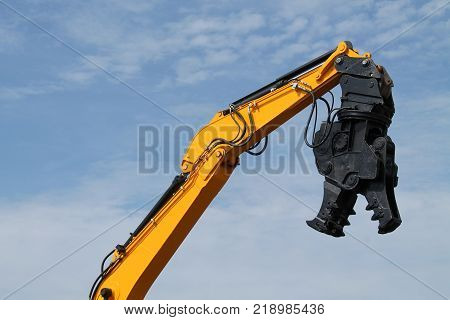 A Demolition Pulveriser on an Excavator Hydraulic Arm.