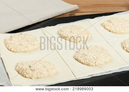 Cooking Of Homebaked Hungarian Cheese Puff Pastry Parcels