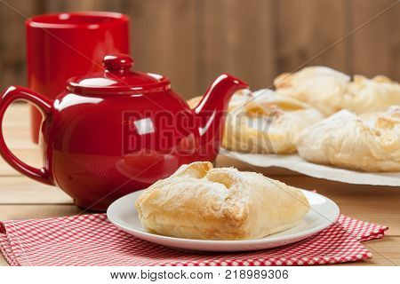 Homebaked Hungarian Cheese Puff Pastry Parcels. Iced Sugar