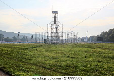 KRAKOW POLAND - 2016: Krakow Blonia World Youth Day 2016 empty field where there should be a meeting with the Pope