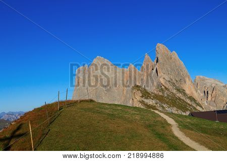 Gardena valley wonderful Seceda peak the Odle mountain range in the Dolomites in Italy