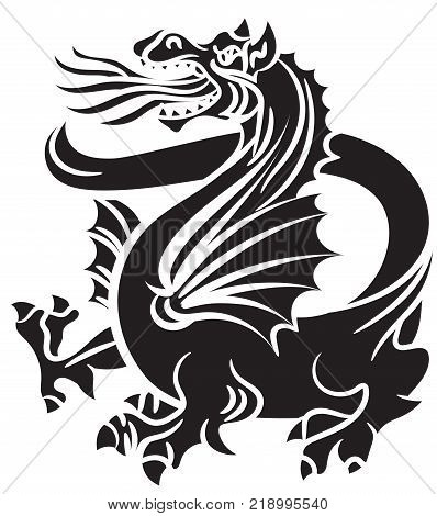Tribal Tattoo Dragon on white background. Vector illustration from the 