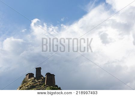 ancient towers above the mountain village of Omalo, capital of the Tusheti region of Georgia