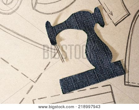 A Stencil Of A Sewing Machine Of Jeans, Drawing Clothing On Paper