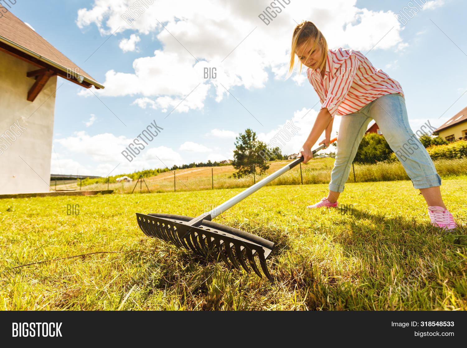 Woman Raking Leaves Image & Photo (Free Trial) Bigstock