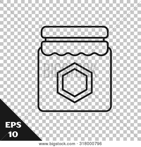 Black Line Jar Of Honey Icon Isolated On Transparent Background. Food Bank. Sweet Natural Food Symbo