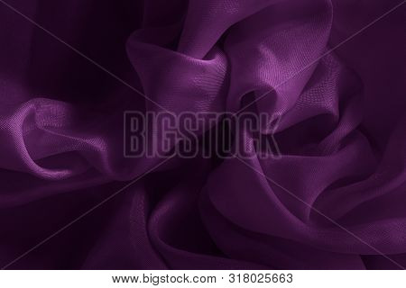 Purple Fabric Cloth Texture For Background And Design Art Work, Beautiful Crumpled Pattern Of Silk O