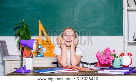 Wellness. Back To School. Einstein. Small Genius Child In Classroom. Lunch Time. Digital Age With Mo