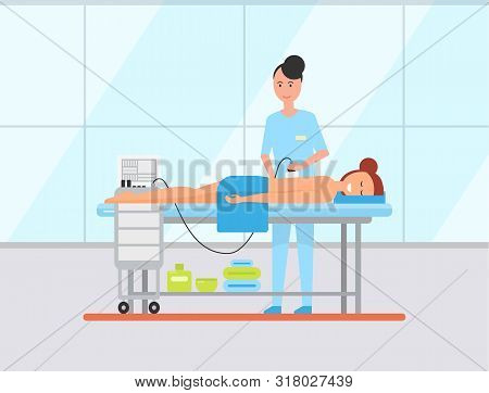 Ultrasound Cavitation Body Contouring Treatment. Woman Getting Anti-cellulite And Anti-fat Therapy I