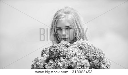 Springtime Bloom. Pollen Allergy. Gentle Flower For Delicate Woman. Girl Tender Blonde Hold Hydrange