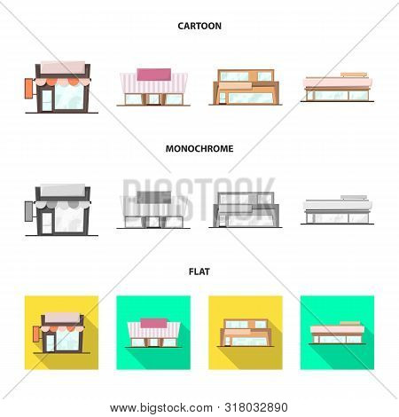 Vector Illustration Of Boutique And Construction Sign. Set Of Boutique And Cityscape Vector Icon For