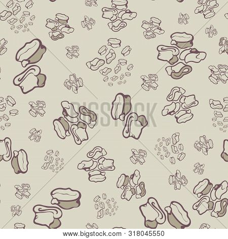 Seamless Repeat Pattern. Vector Illustration Of Stylized Sheep Ankle Bones In Beige, Brown And Cream