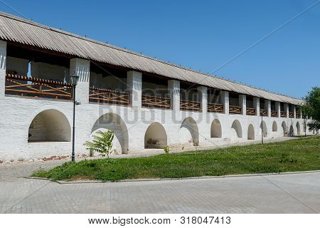 The Large Walls Of The Astrakhan Kremlin Near The Vodyanha Gate Of The Astrakhan Kremlin. View From 