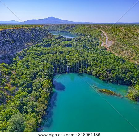 Aerial View Of The Brljan Lake Located Downstream Of Bilusic Buk On The Exit From Canyon Of Krka Riv
