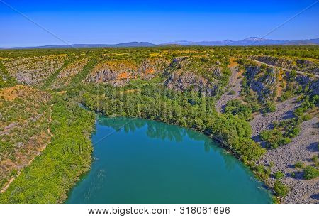 Aerial View Of The Brljan Lake Located Downstream Of Bilusic Buk On The Exit From Canyon Of Krka Riv