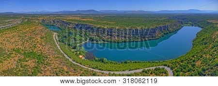 Aerial View Of The Brljan Lake Located Downstream Of Bilusic Buk On The Exit From Canyon Of Krka Riv