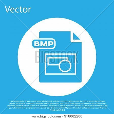 Blue Bmp File Document. Download Bmp Button Icon Isolated On Blue Background. Bmp File Symbol. White