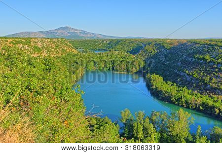 Aerial View Of The Brljan Lake Located Downstream Of Bilusic Buk On The Exit From Canyon Of Krka Riv