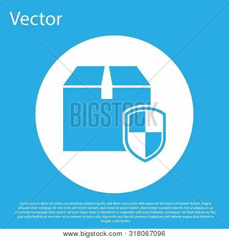 Blue Delivery Pack Security Symbol With Shield Icon Isolated On Blue Background. Delivery Insurance.
