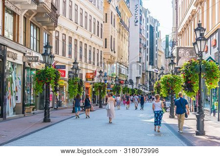 Famous Vaci Street, The Main Shopping Street In Budapest
