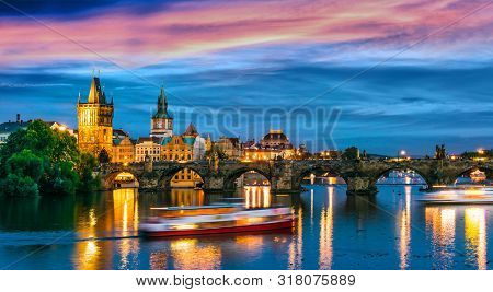 View Of Dowtown Prague With Charles Bridge Over Vltava