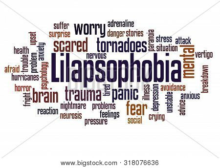 Lilapsophobia Fear Of Tornadoes And Hurricanes Word Cloud Concept