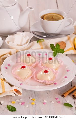 Sicilian Ricotta Cake (cassata) On White Dish.